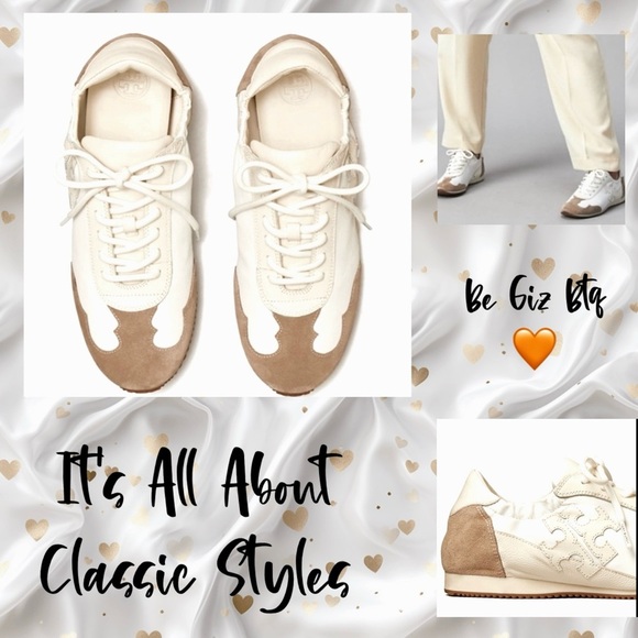 NWT Tory Burch Vintage Authentic Double T Trainer Sneakers White/ Ivory/ Size 7M - Picture 2 of 16